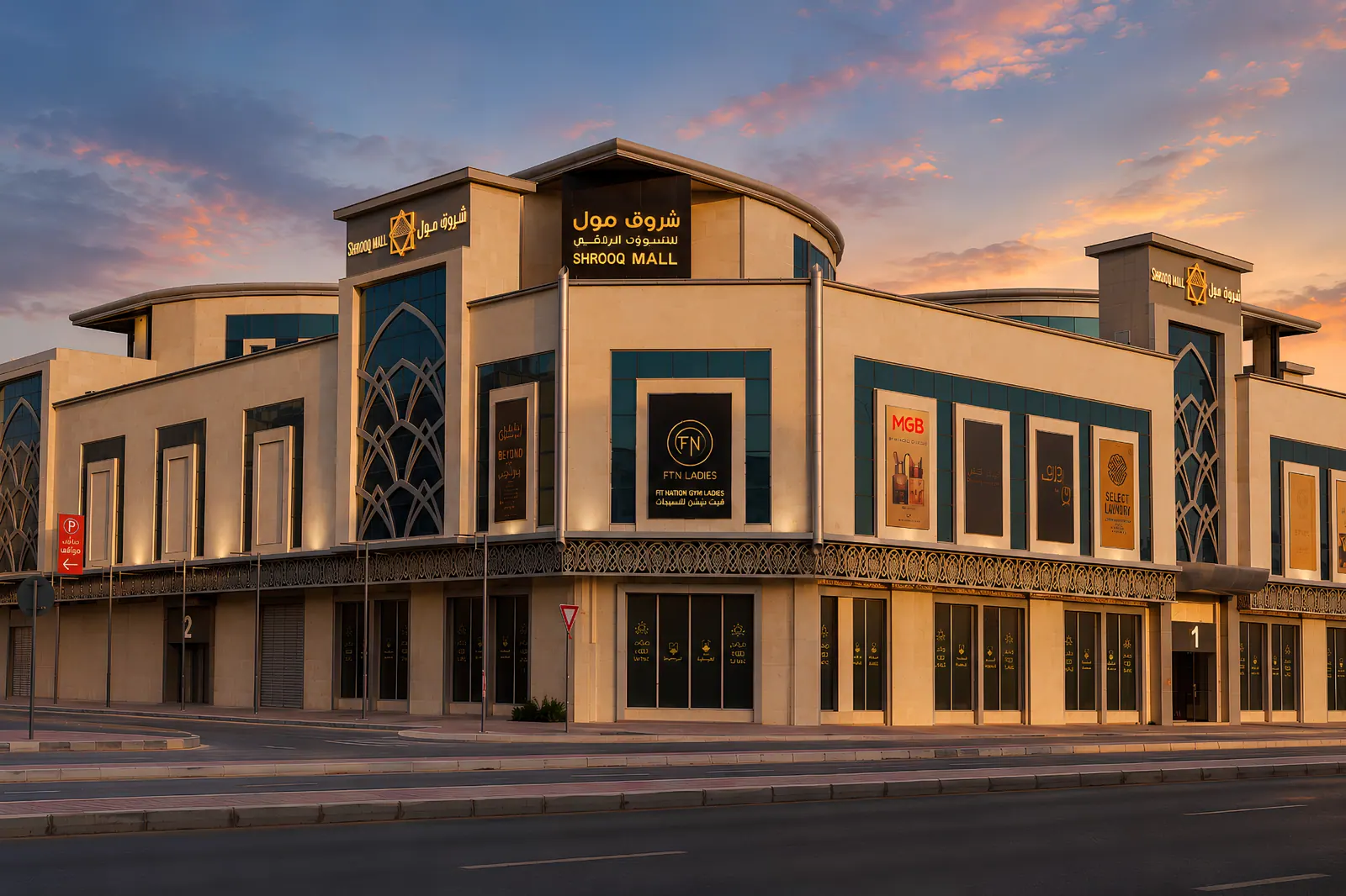 واجهة شروق مول ولوحة السطح عند الغسق